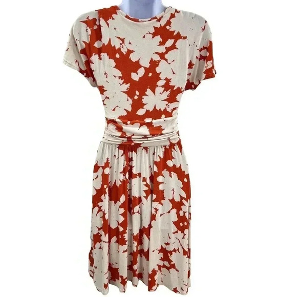 Anthropologie Maeve XS Summer Breeze Orange Off White Floral Dress Ruched Waist - Picture 2 of 15